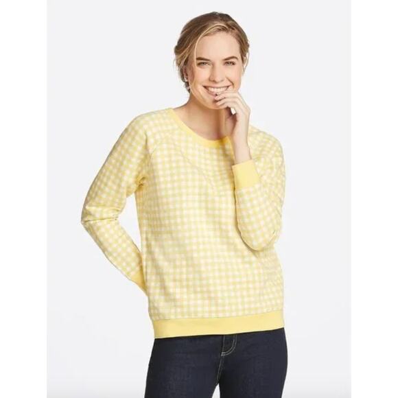 DRAPER JAMES Yellow White Gingham Plaid Crew Neck Raglan Sleeve Pullover Top L - Picture 9 of 9